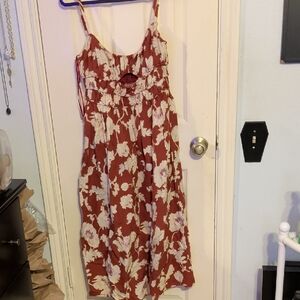 Posse Red and White Floral Midi Dress